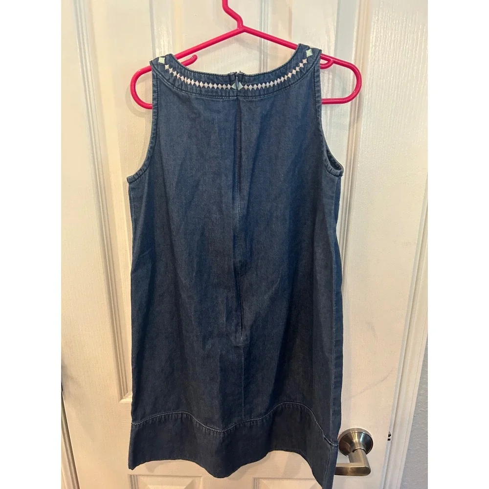 Gymboree Denim Dress Blue Embroidered Geometric Sleeveless Cotton Shift Bin A